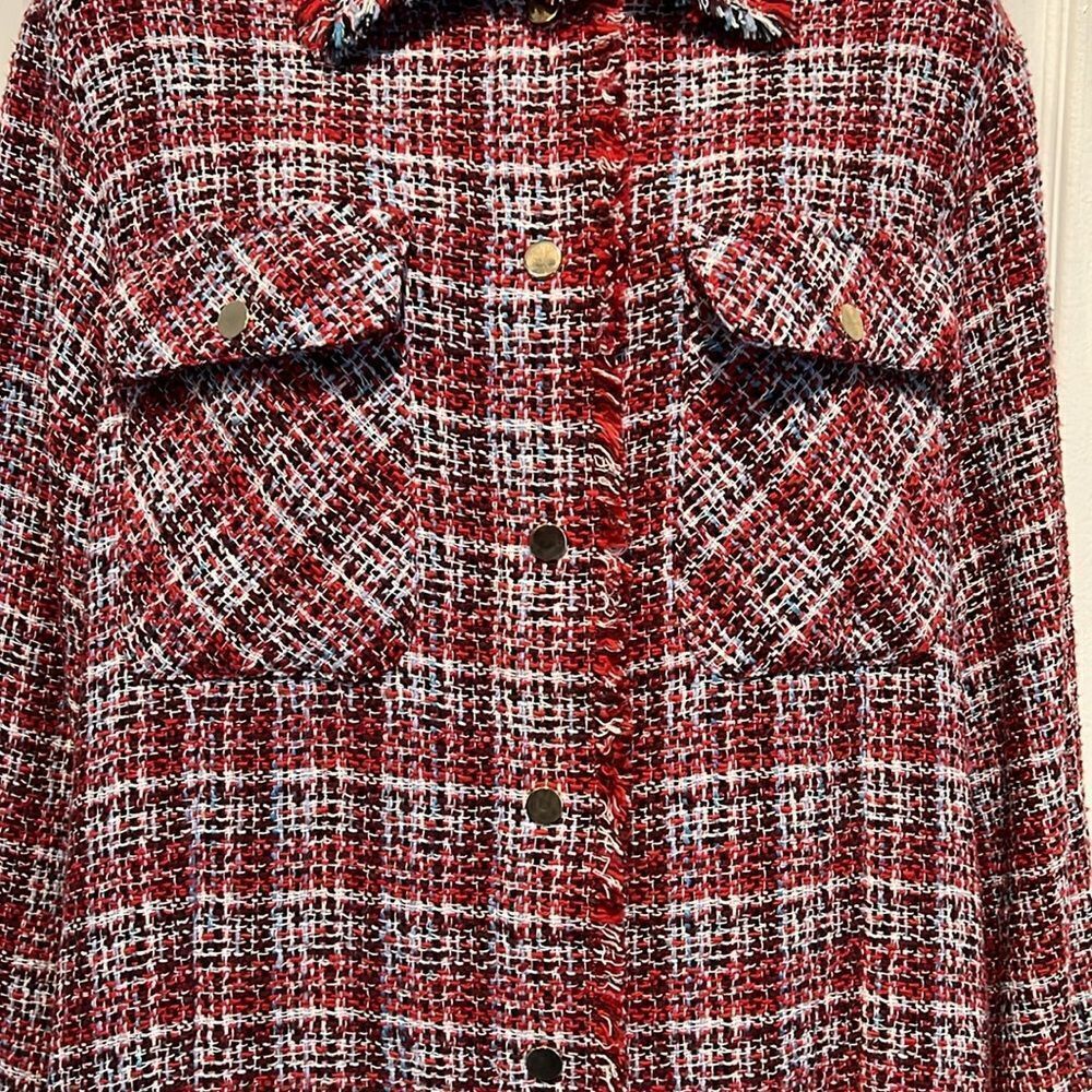 C&A Red Multicoloured Tweed European‎ Jacket Shacket Size EU 36 US M/L - Picture 4 of 16